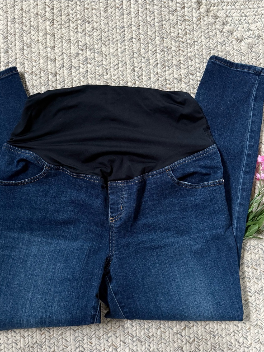 Isabel Maternity by Ingrid & Isabel Dark Blue Denim Jeans with Black Belly Panel